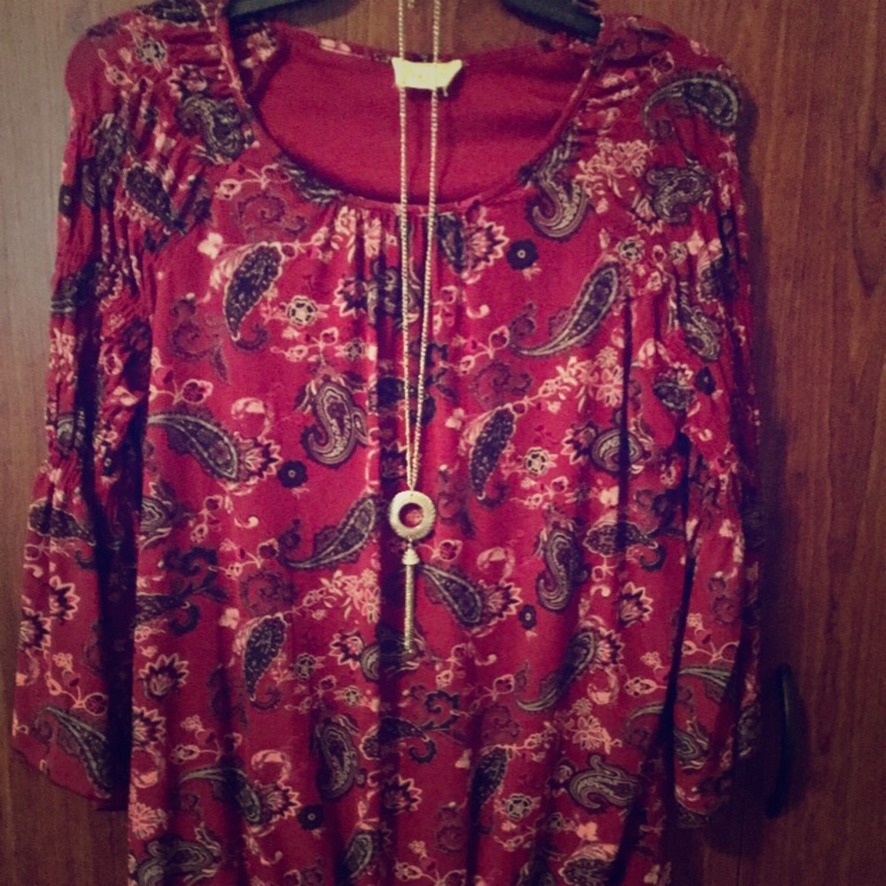 SMALL Maroon Paisley Blouse